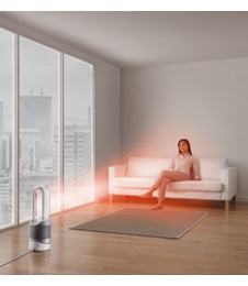 Hero image of the purifier fan with purifying, heating and cooling airflows.